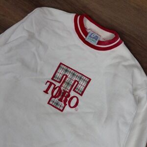 Vintage 90s Toro Embroidered Sweatshirt White Red Ringer Relaxed Fit L.A. Loving